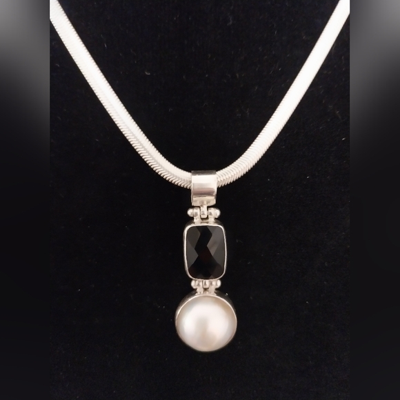 Silver  Necklace Perl Mabe & Gemstone - Picture 13 of 15